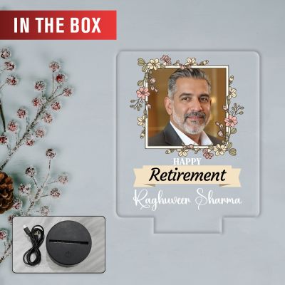 Personalized Happy Retirement LED Lamp with Photo Frame Retirement Gift for Teacher, Professor, Boss, Lawyer Nurse & Doctor Multicolored Light